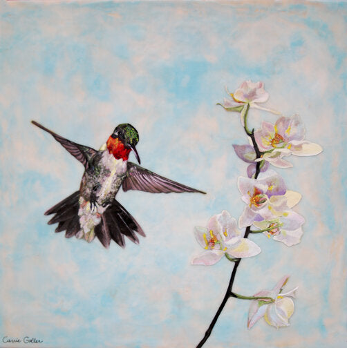 Prints available, original ***SOLD*** CARRIE GOLLER - Voyager, encaustic/mixed media 20x20