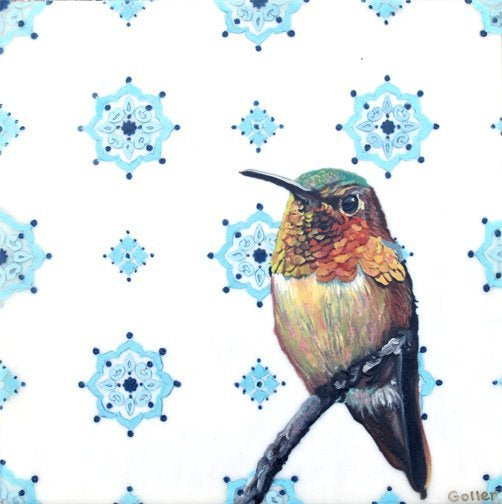 CARRIE GOLLER GICLEE PRINT - WALLFLOWER, ORIGINAL ENCAUSTIC/MIXED MEDIA 10X10