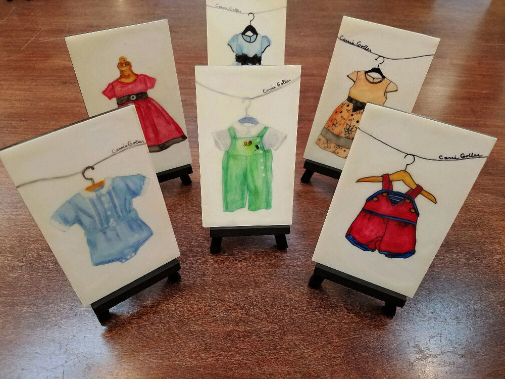 Prints available, all originals ***SOLD*** Children's Wardrobe Collection - encaustic/mixed media 3x5