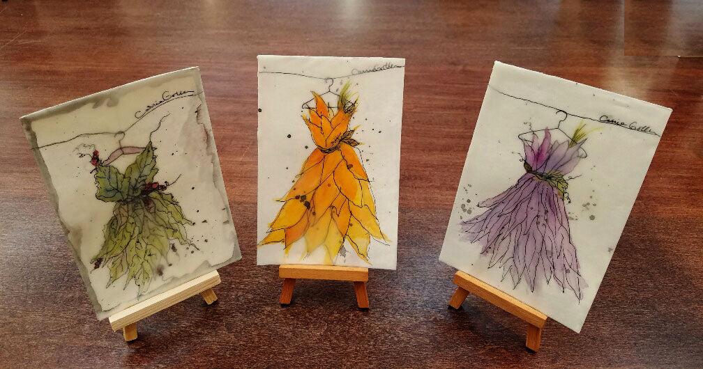 Prints available, original ***SOLD*** Spring Flowers Dress Collection - Lavender Dress, encaustic/mixed media 4x6