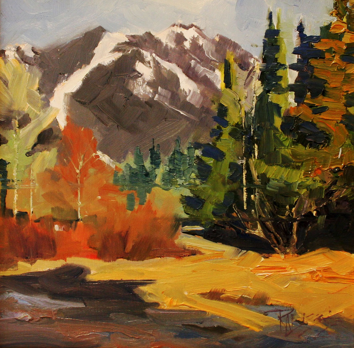 ***SOLD, Prints available*** ROBIN WEISS - White River (Mount Rainier, WA) - Oil - 8x8