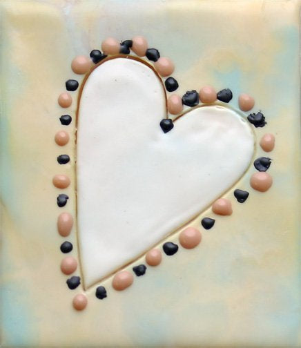 ***SOLD*** Carrie Goller - White Heart on Yellow Blue, encaustic 4x3.5