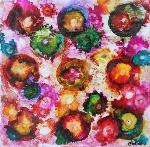 CARRIE GOLLER - Wild XII, encaustic/mixed media 9x9