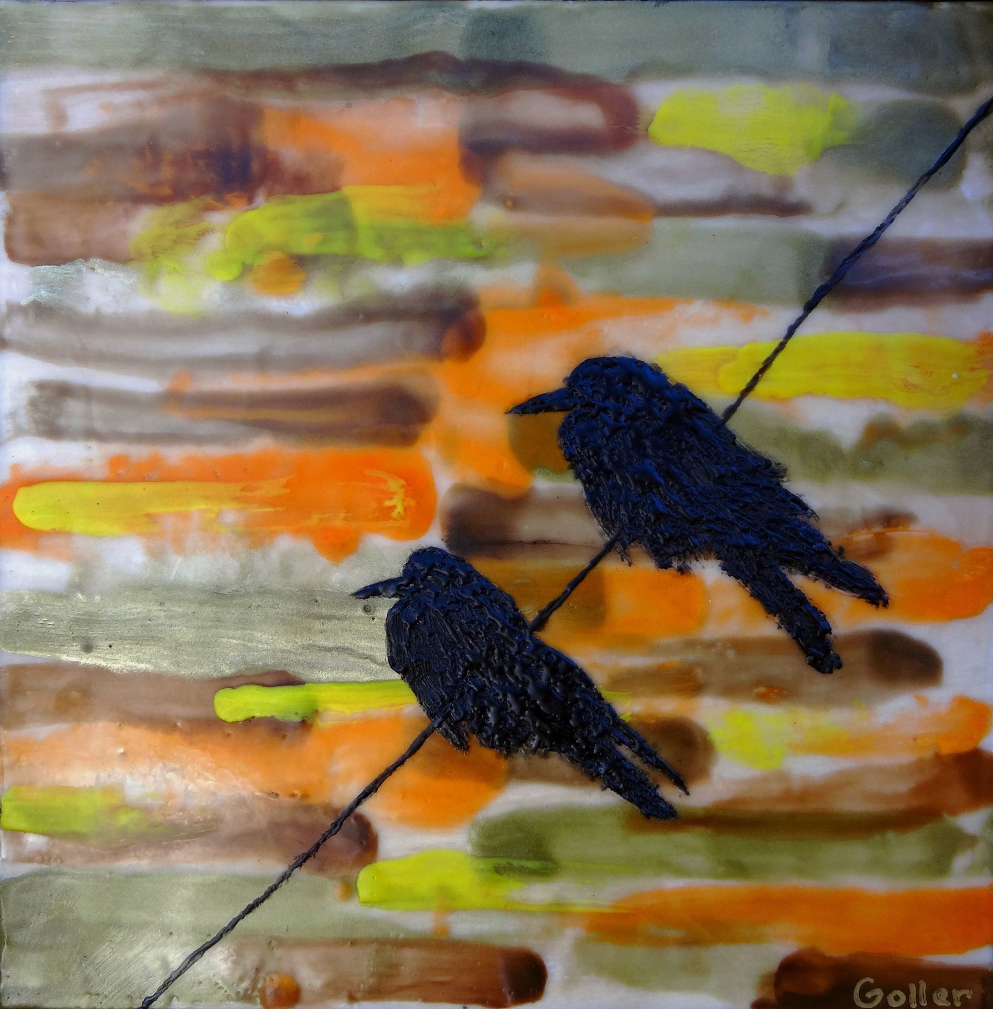 ***SOLD*** Carrie Goller - Wired 2 - Encaustic  - 12x12x1