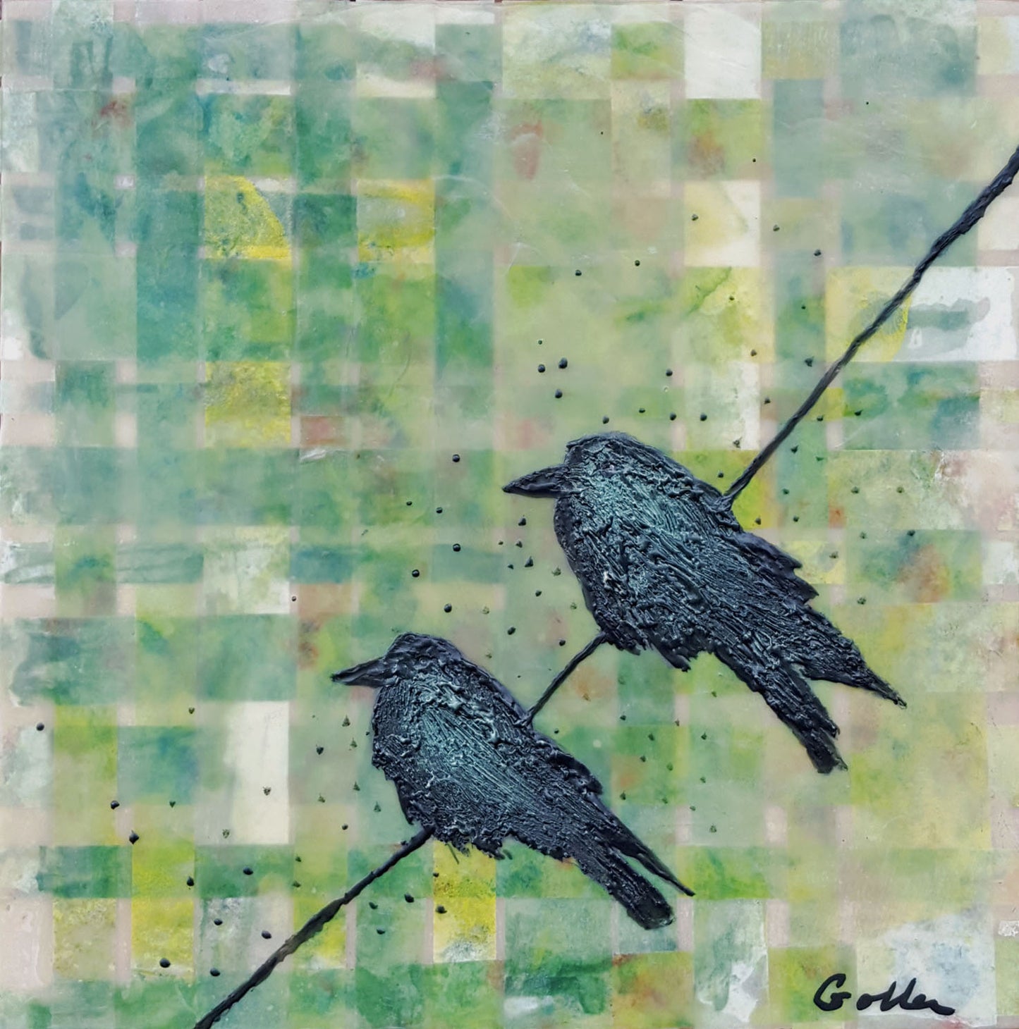 ****SOLD***Wired IV - Encaustic  - 11.5x11.5x1.25" on a wooden panel