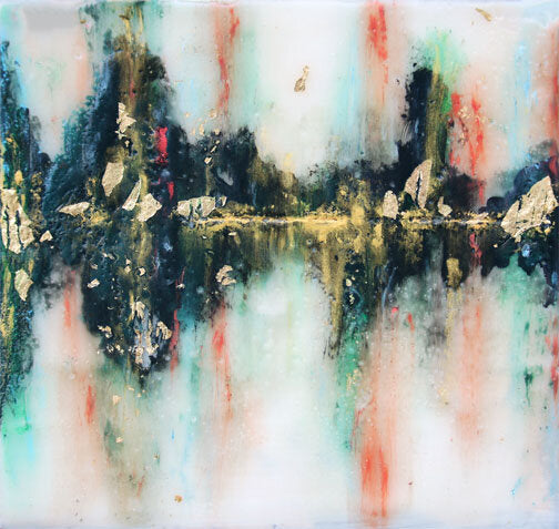 ***SOLD*** Carrie Goller - Woodland Heartbeat II, encaustic/mixed media 5x5