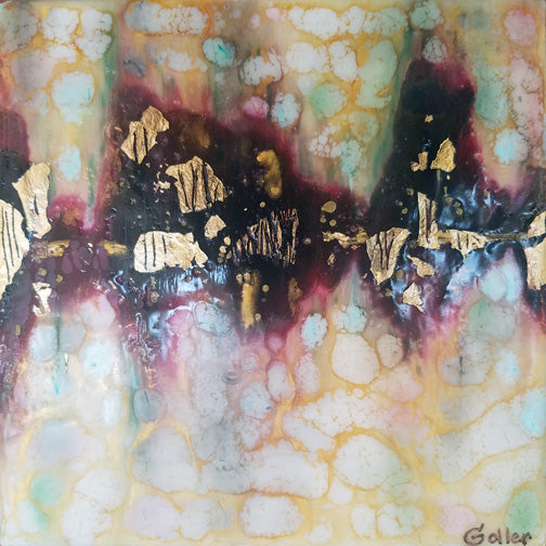 Carrie Goller - Woodland Heartbeat, encaustic/mixed media 7x7