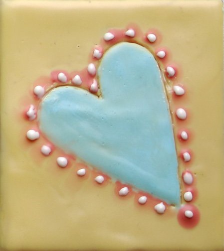 ***SOLD*** Carrie Goller - Blue Heart on Yellow, encaustic 4x3.5