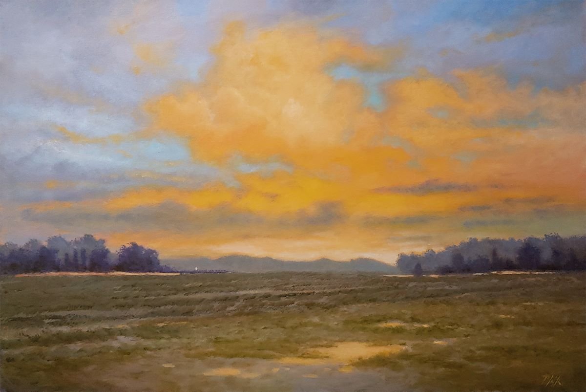 TIM PFEIFFER - Here Comes the Sun, oil on 1 1/2" deep gallery wrap canvas, 20x30 (framed)
