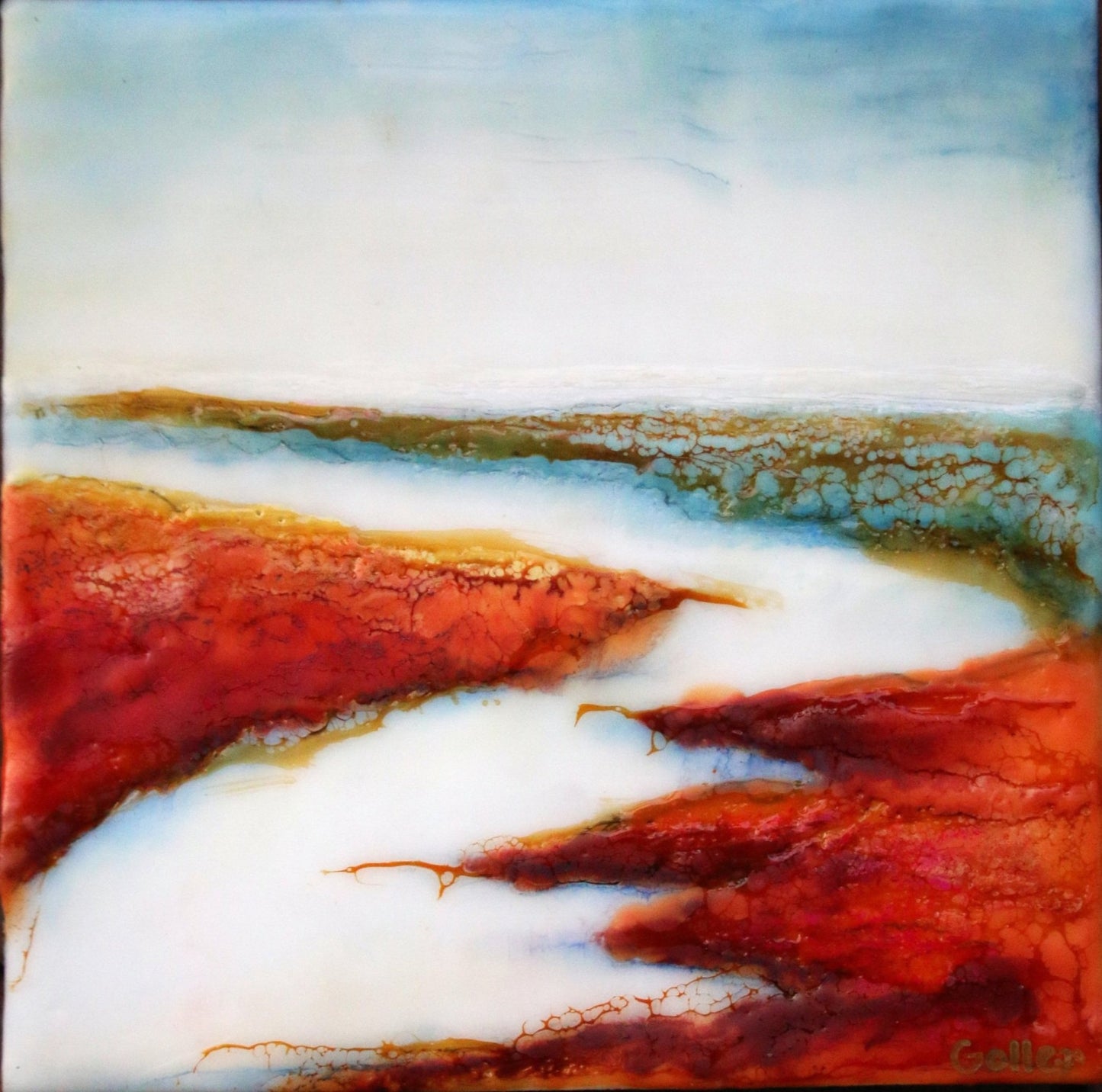 Carrie Goller - Hood Canal Morning, encaustic/mixed media 7x7