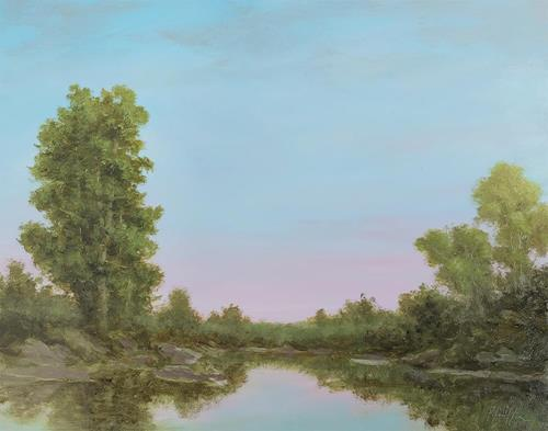 ***SOLD*** TIM PFEIFFER - Summer Reflection, oil on archival wood panels 8x10