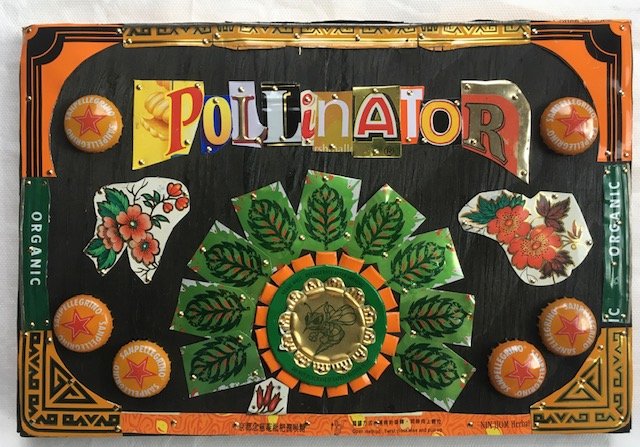 Loran Scruggs - Orange Pollinator, 8x12 - Recycled Tin Art