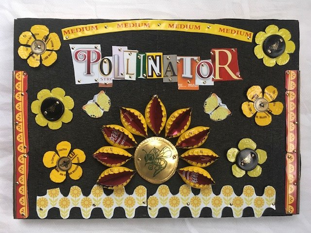***SOLD***Loran Scruggs - Yellow Pollinator, 7x10 - Recycled Tin Art