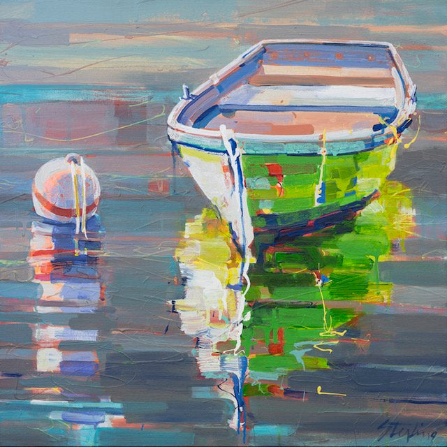 Prints available, original***SOLD***SYDNI STERLING - Pea Green Boat, Original acrylic on canvas, 18x18