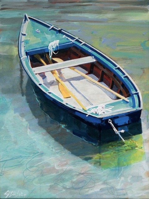 Prints available, original***SOLD***SYDNI STERLING - DREAMBOAT Original acrylic on canvas, 16”Wx20”H