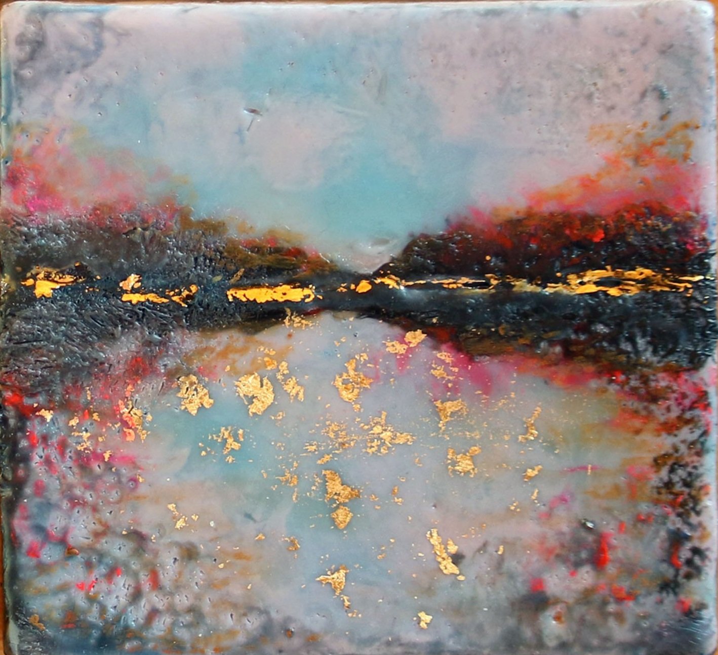 ***SOLD*** Carrie Goller - Hood Canal Sunset Study III, encaustic/mixed media 3.5x3.5 - available at Bainbridge Island Museum of Art gallery Store