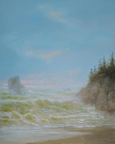 ***SOLD*** TIM PFEIFFER - PNW Coast, oil on archival wood panel 10x8