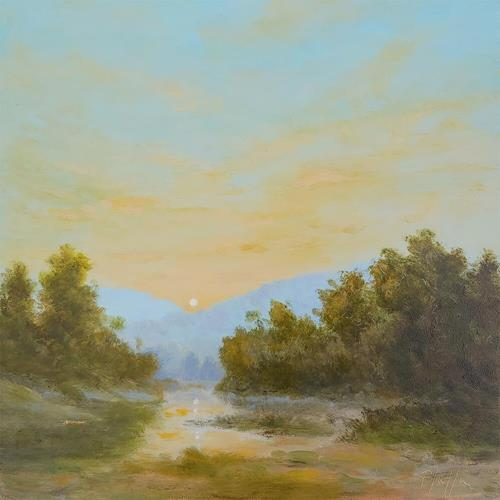 ***SOLD*** TIM PFEIFFER - Morning Has Broken, oil on archival wood panel 8x8 (framed)