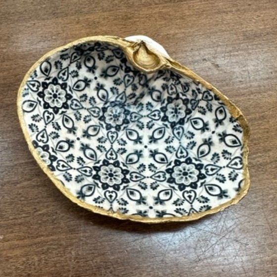 ***SOLD*** Hood Canal Seashell - Delft Blue Clam with 18k Gold Trim - Carrie Goller