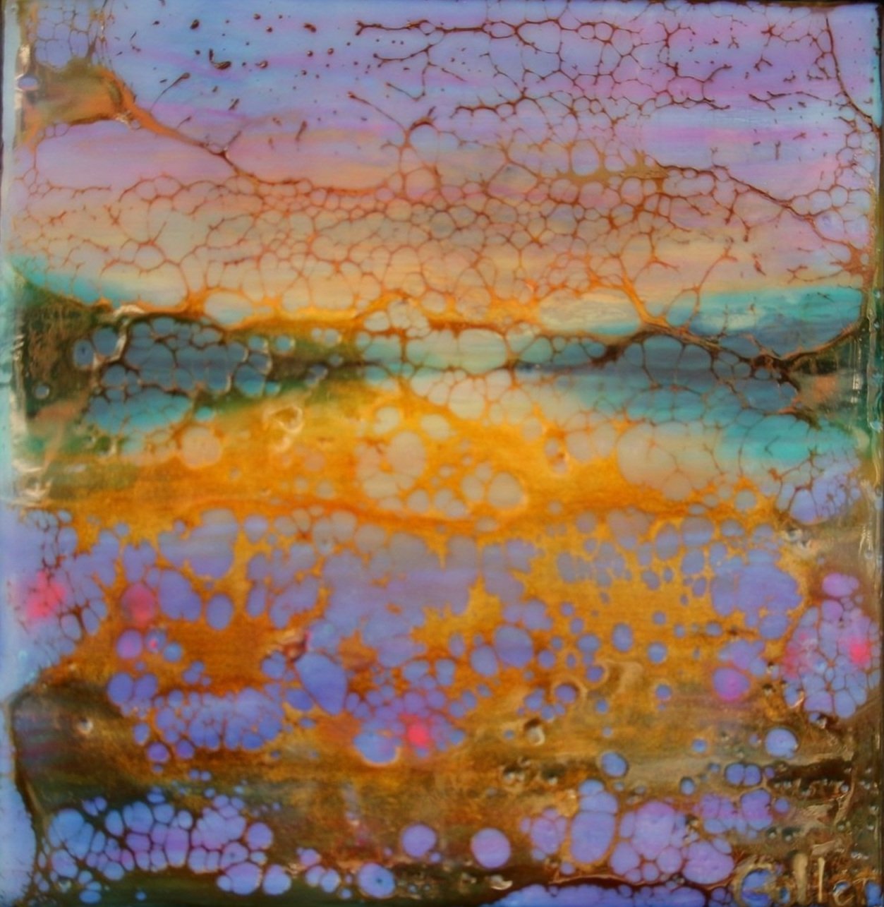 ***SOLD*** Carrie Goller - Hood Canal Sunset Study XXI, encaustic/mixed media 5.5x5.25