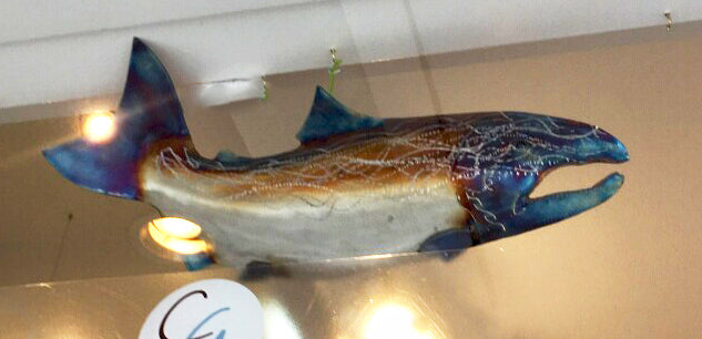 BOB KIMBALL - Coho wall sculpture - stainless steel 10"Hx29"L