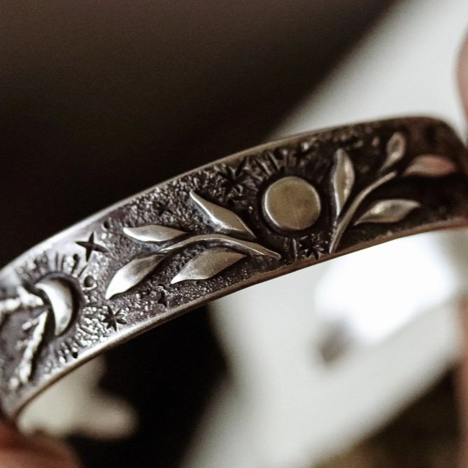 ***SOLD***Kayla Wave - Moon Chaser Cuff, Rabbit & Wolf ( Available in Gallery )