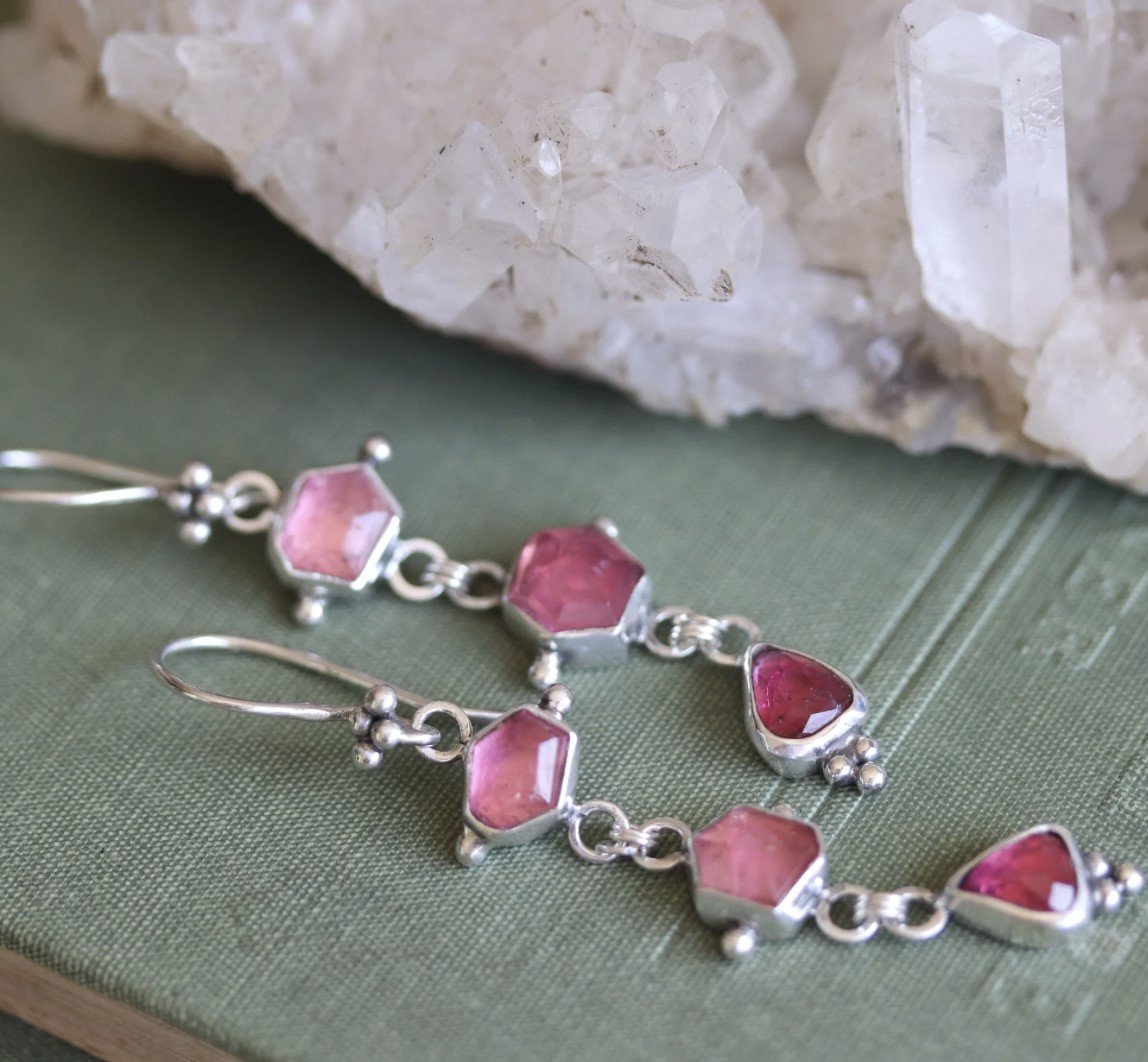 Kayla Wave - Petal Tourmaline Dangle Earrings ( Available in Gallery )
