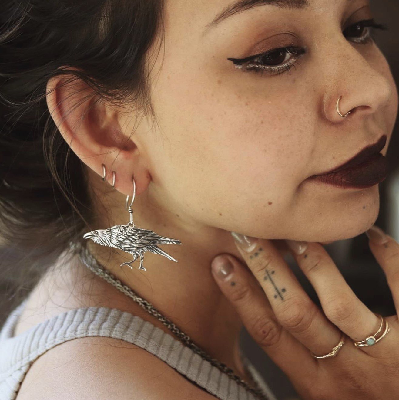 ***SOLD***Kayla Wave - Silver Raven Earrings
