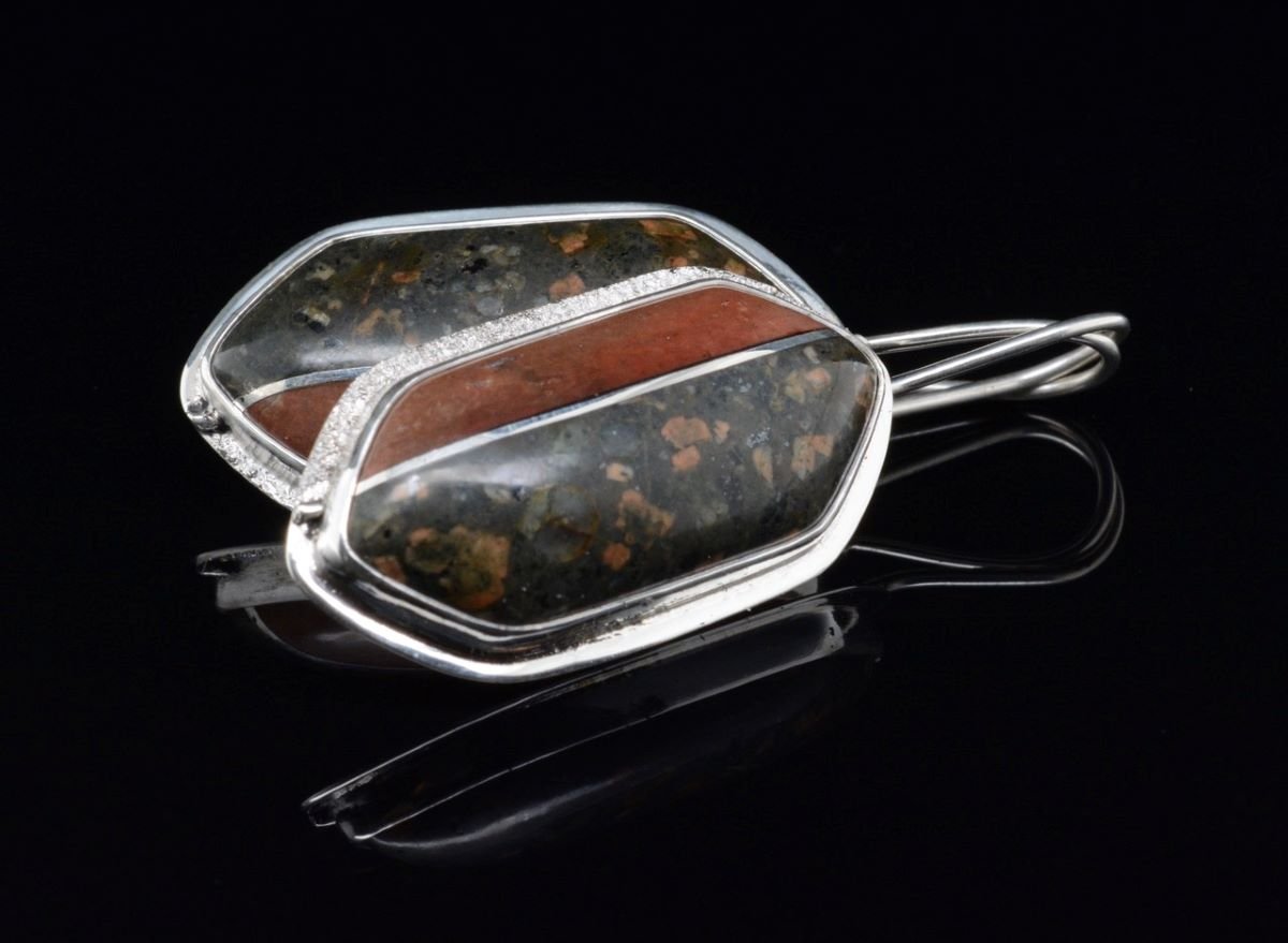 Jody Lyle - Red and Dark Speckled Beach Rock Earrings. Available-not currently in gallery