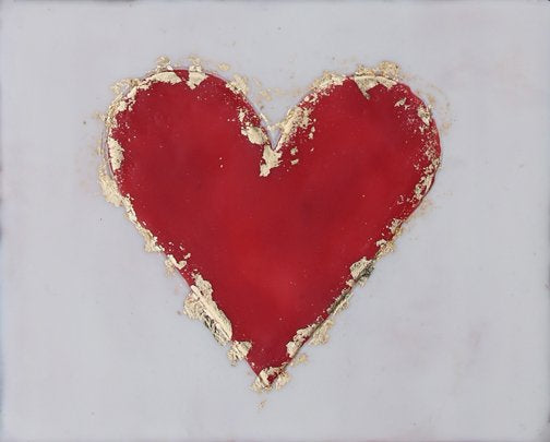 ***SOLD*** Carrie Goller - Red on white heart 5.5x4.5, encaustic and gold leaf