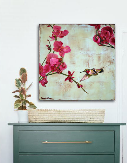 Prints available, original ***SOLD*** Romantical II - Encaustic & Oil on wood panel, 20x20