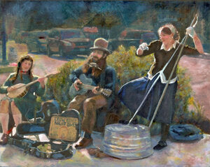 CARRIE GOLLER PRINTS - IMPRESSIONIST - CROW QUILL NIGHT OWLS    original mixed media, 8x10