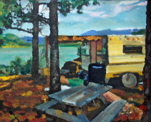 CARRIE GOLLER  PRINTS - IMPRESSIONIST - GLAMPING     original oil/mixed media, 8x10