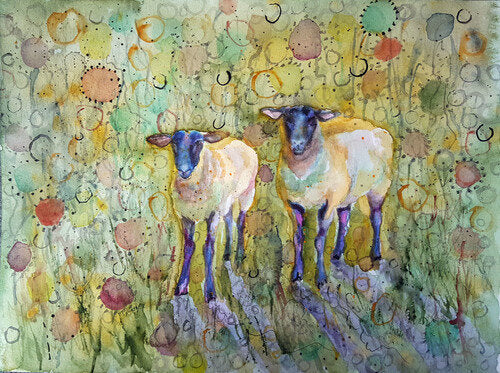 CARRIE GOLLER PRINTS - CREATURES - JUDGING EWE III original watercolor, 9x12