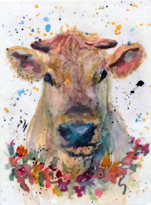 CARRIE GOLLER PRINTS - CREATURES - MRS. ROSENSTEIN original oil/encaustic, 12X9