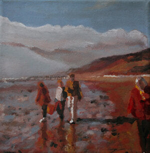 CARRIE GOLLER PRINTS - IMPRESSIONIST - BEACH COMERS    original mixed media, 8x8