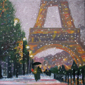 CARRIE GOLLER  PRINTS - IMPRESSIONIST - PARIS SNOW  original mixed media, 8x8