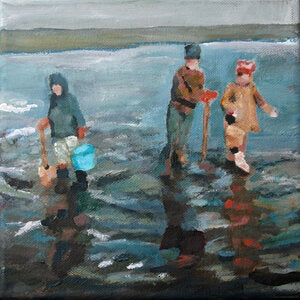CARRIE GOLLER  PRINTS - IMPRESSIONIST - CLAM DIGGERS    original mixed media, 8x8