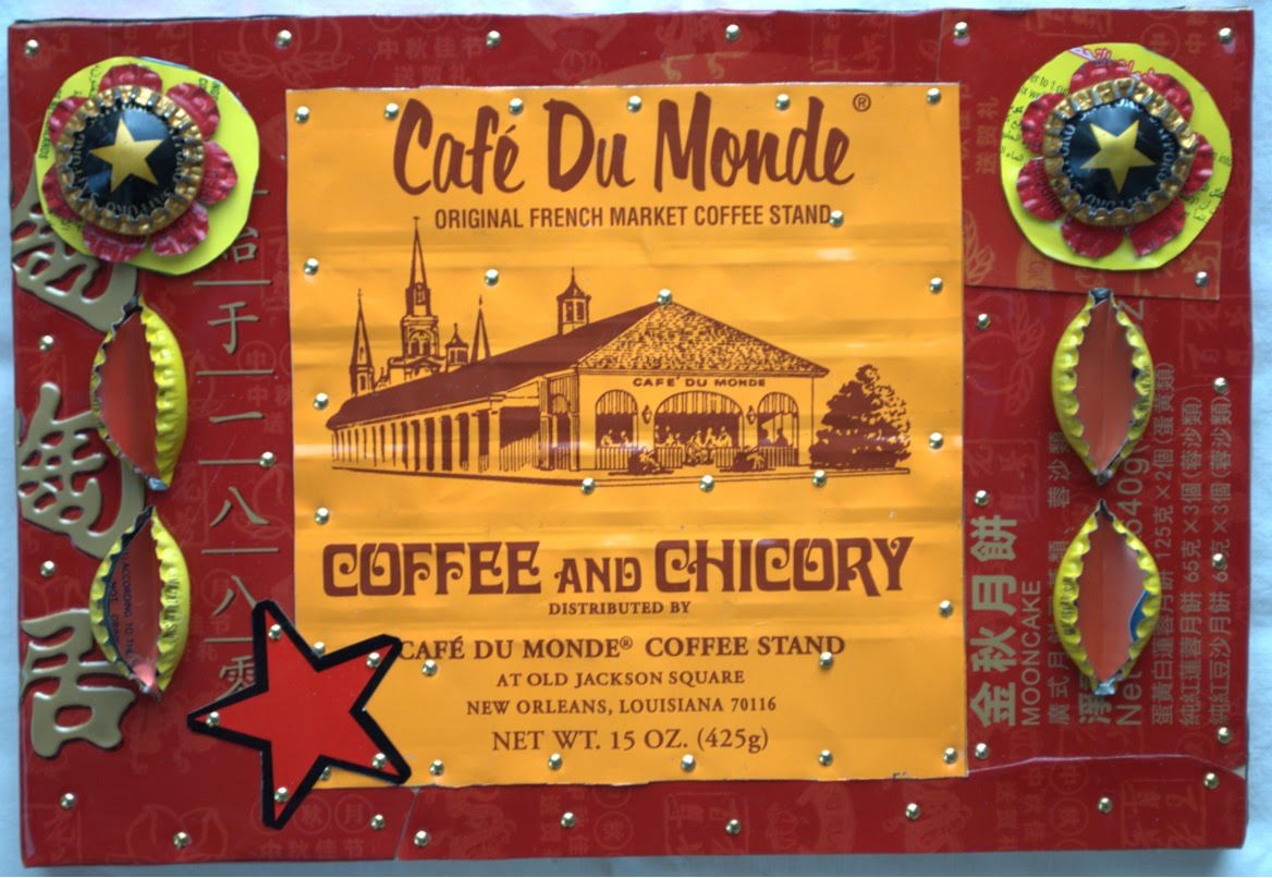 ***SOLD***Loran Scruggs - Café Du Monde with Star, 6.25x9 - Recycled Tin Art