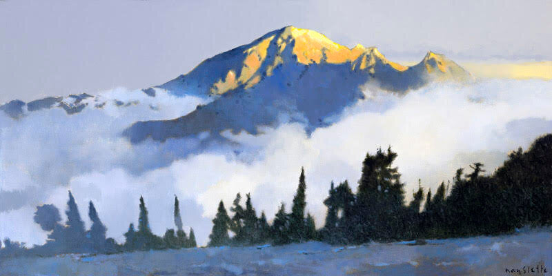Prints available, original ***SOLD*** MAX HAYSLETTE - Winter Sunrise at Baker (HMAC 1744) acrylic, 20x40