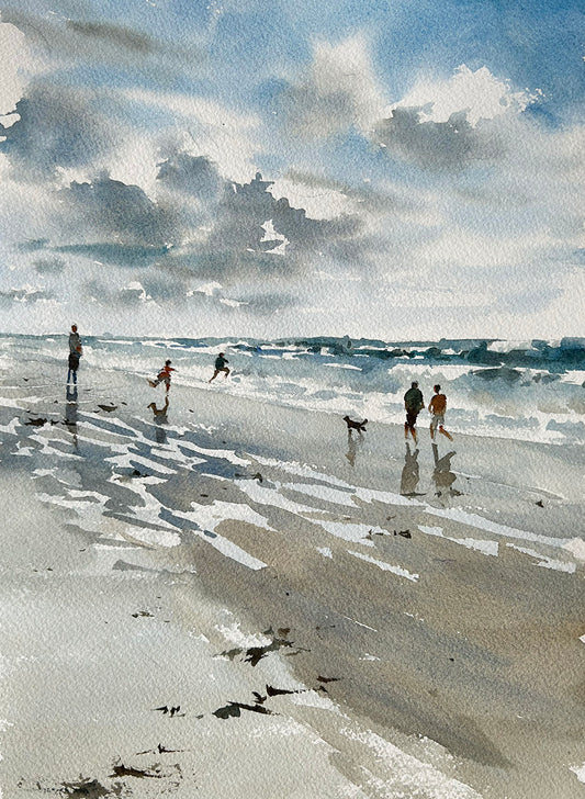Ina Xi - Ocean Shores after the Storm, Original Watercolor, 10x13(framed)