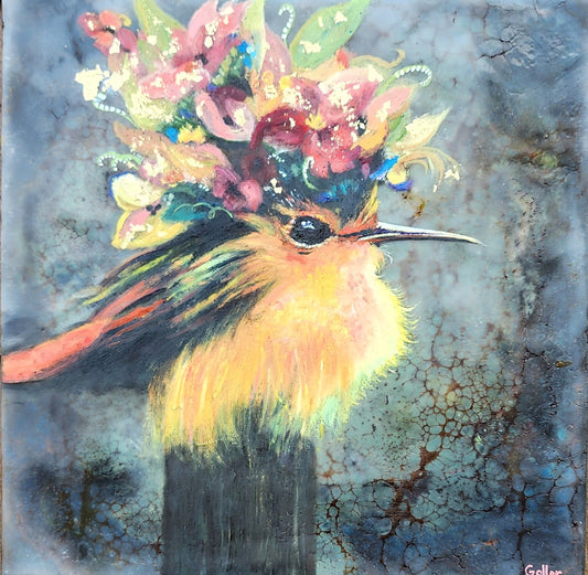 ***SOLD*** CARRIE GOLLER - Floriferous III (Floriferous Collection) Oil/Encaustic/Gold Leaf 10x10