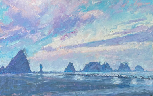 Abalone Skies - Daybreak at Shi Shi Beach, Oil on Canvas, 30x48