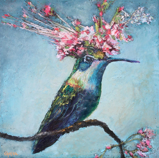 Prints available, original ***SOLD*** CARRIE GOLLER - Adele (Floriferous Collection), Mixed Media: Oil/Encaustic 10x10 *At Jones & Terwilliger Galleries, Carmel, CA please inquire at (831) 626-9100*