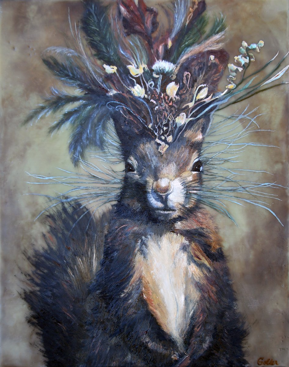 Prints available, original ***SOLD** CARRIE GOLLER - Ajax (Floriferous Collection), Mixed Media: Oil/Encaustic 14x11