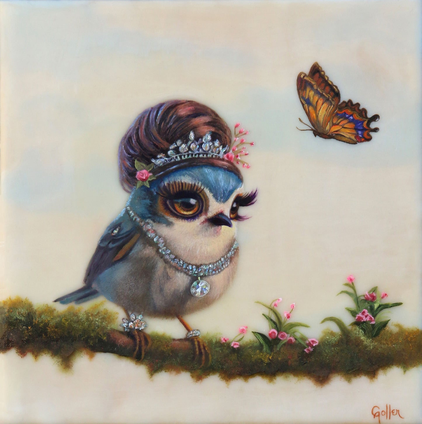 CARRIE GOLLER - - Audrey (Floriferous Collection, Hepburn Bird), Original size 8x8 (Oil)