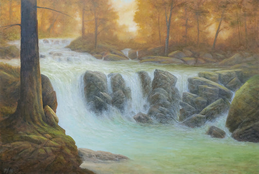 TIM PFEIFFER - Autumn Falls, oil on 1 1/2" canvas, 20"x30" (framed)