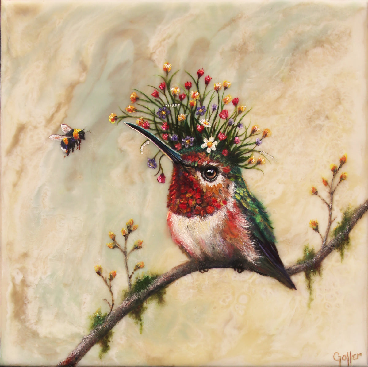 CARRIE GOLLER - Avis (Floriferous Hummingbird) Print, Original size 8x8