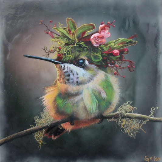 Prints available, original ***SOLD*** CARRIE GOLLER - Beatrice (Floriferous Collection), Mixed Media - Oil/Encaustic 10x10 ***At Jones & Terwilliger Galleries, Carmel, CA please inquire at (831) 626-9100***