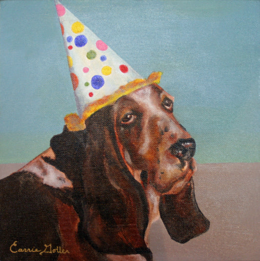Prints available, original ***SOLD*** Beauregard, oil 10x10 (Basset Hound)